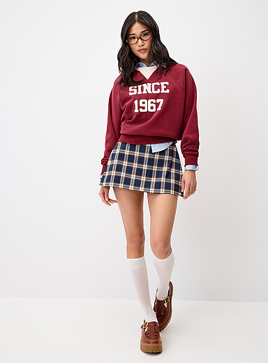 Twik Patterned Blue Checked wrap-style skort for women