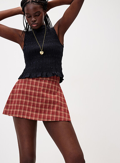 Checked wrap-style skort