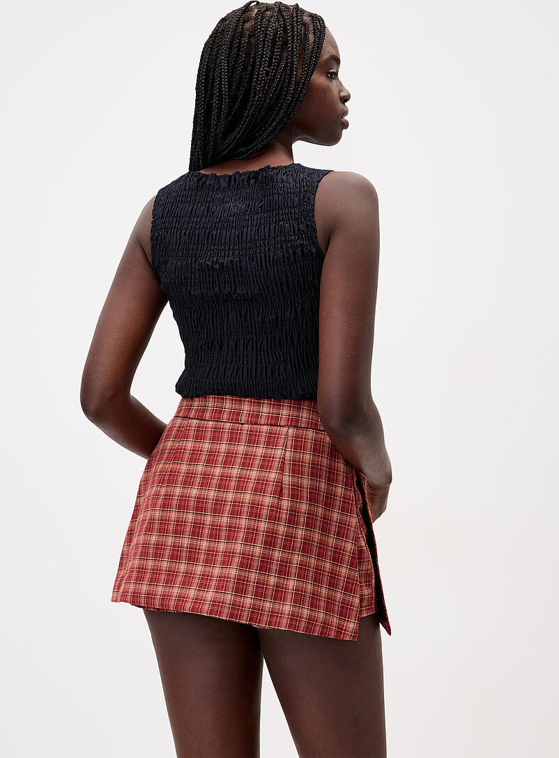 Twik: La jupe-short portefeuille &agrave; carreaux Brun &agrave; motifs pour femme