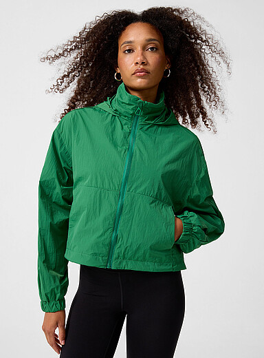 I.FIV5: La veste coupe-vent court nylon craquant Vert &eacute;meraude pour femme