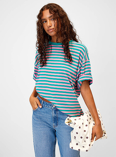 Twik Green Pop stripe loose T-shirt for women