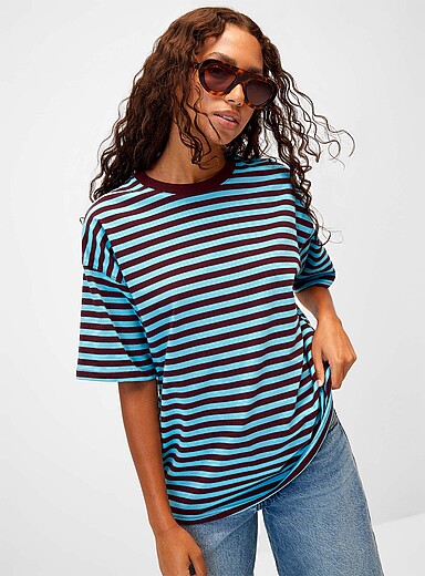 Twik Blue Pop stripe loose T-shirt for women