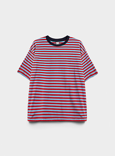 Twik: Le t-shirt ample rayures pop Rouge et bleu pour femme
