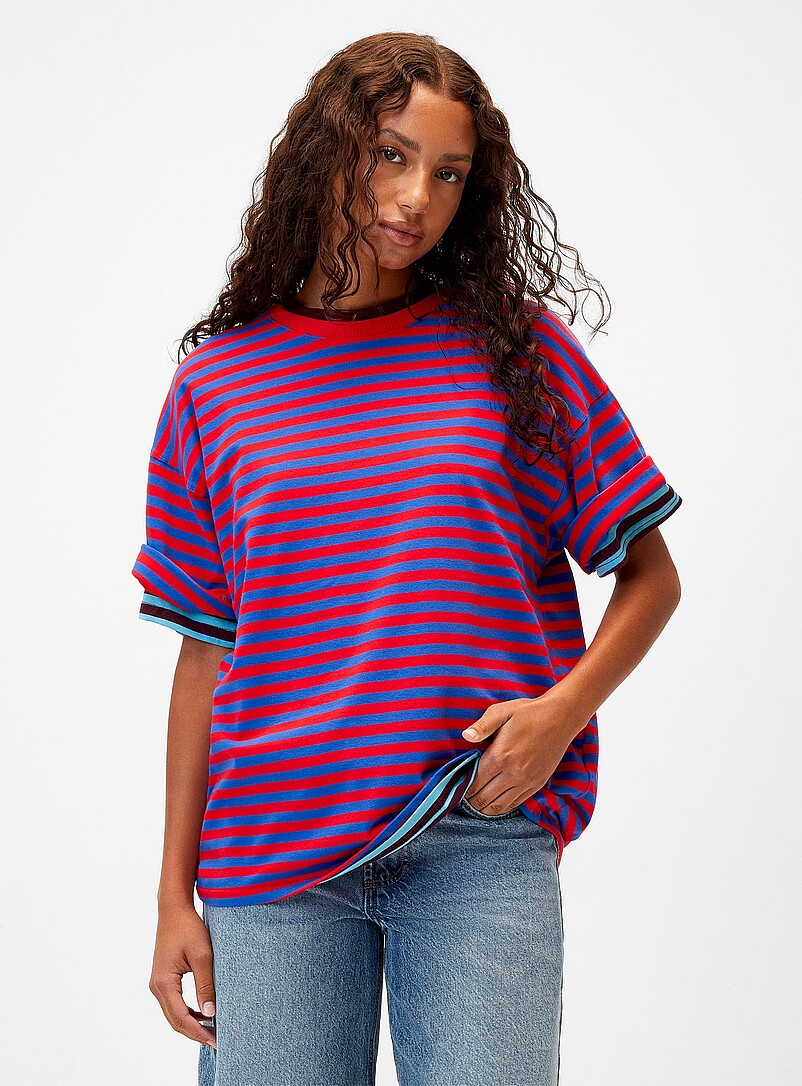 Pop stripe loose T-shirt | Twik | Women's Short-Sleeve T-shirts