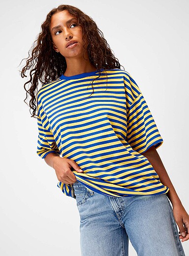 Twik Corn/Vanilla Yellow Pop stripe loose T-shirt for women