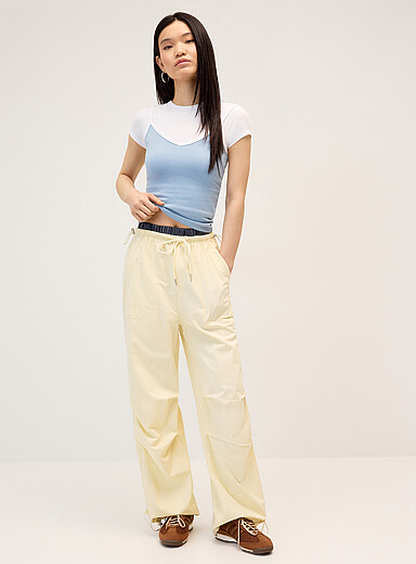 Overlaid effect parachute pant