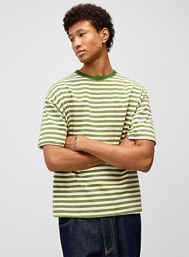 Djab Green Two-tone stripes boxy T-shirt <b>Boxy fit</b> for men