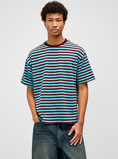 Djab Blue Two-tone stripes boxy T-shirt <b>Boxy fit</b> for men