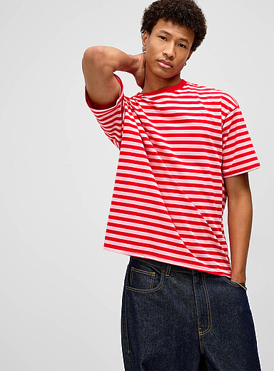 Djab Red Two-tone stripes boxy T-shirt <b>Boxy fit</b> for men