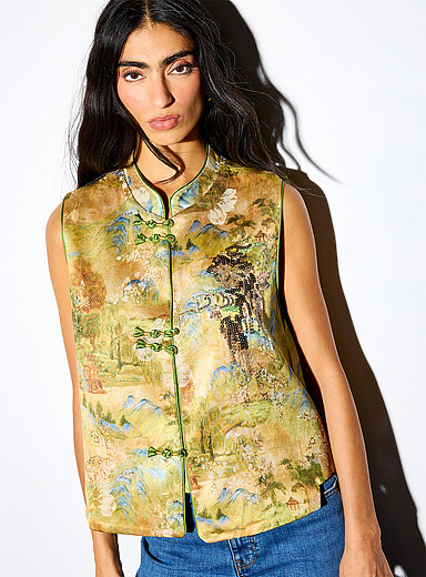 Ic&ocirc;ne: Le gilet jacquard satin&eacute; attaches brandebourgs Or pour femme
