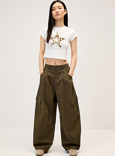 Twill barrel-leg cargo pant