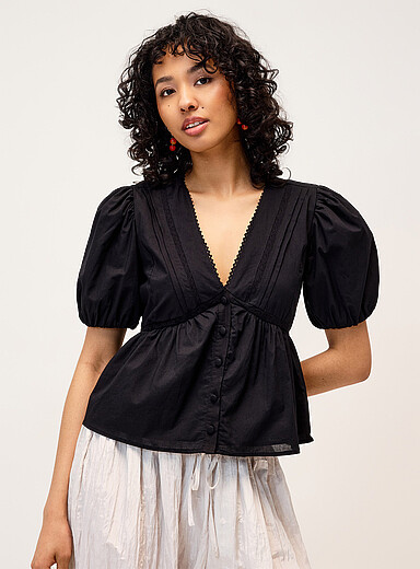 Crocheted-detail poplin blouse
