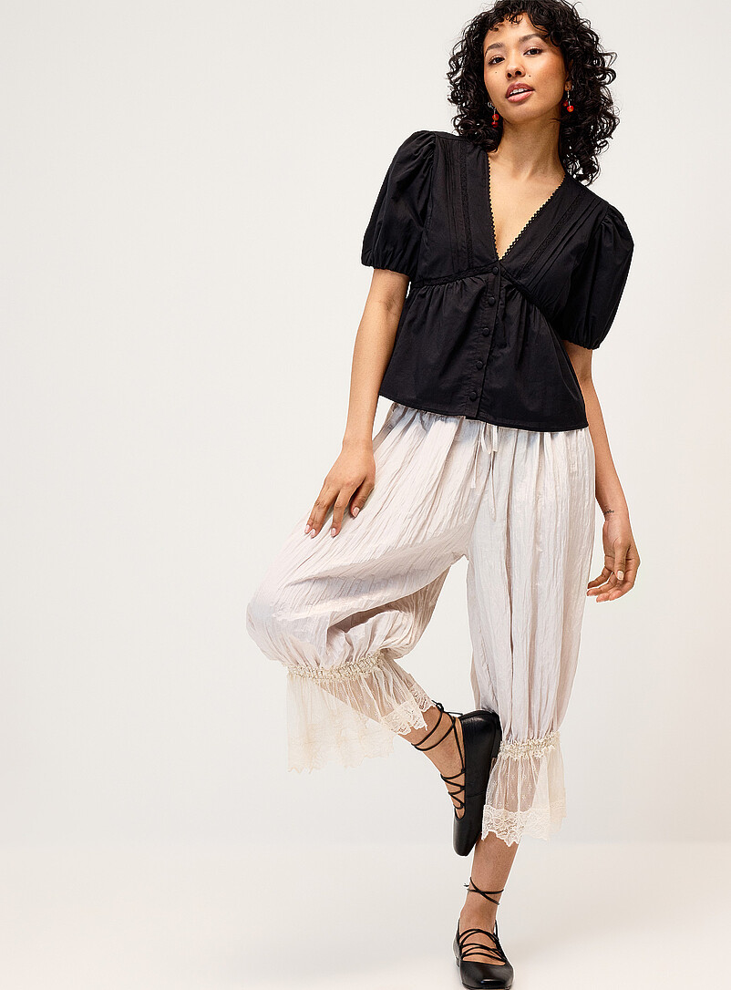 Twik White Crocheted-detail poplin blouse for women