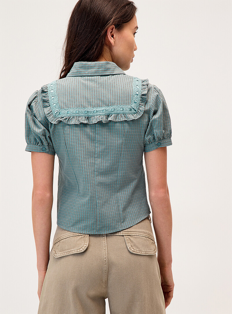 Twik Red Lace ribbon puff-sleeve shirt for women