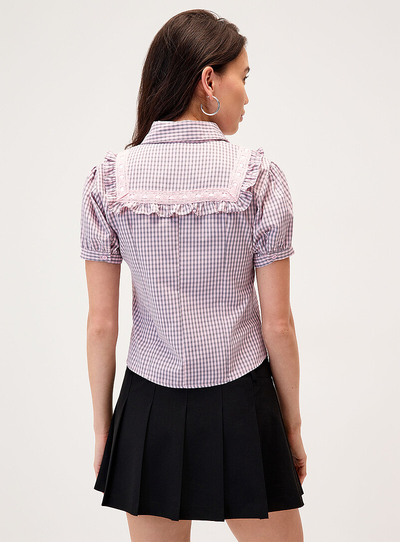 Twik: La chemise manches bouffantes ruban dentelle Bleu &agrave; motif pour femme