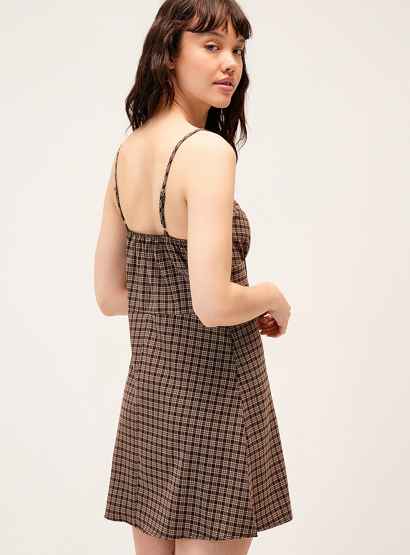 Twik: La minirobe effet corset carreaux Brun &agrave; motifs pour femme