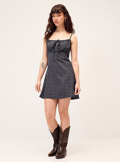 Twik Patterned Blue Check corset-effect minidress for women