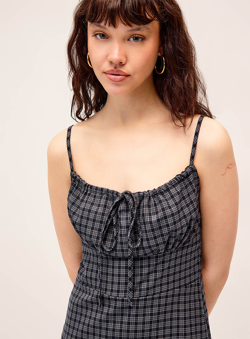 Twik: La minirobe effet corset carreaux Brun &agrave; motifs pour femme