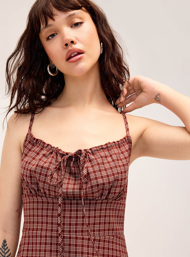 Twik Patterned Brown Check corset-effect minidress for women