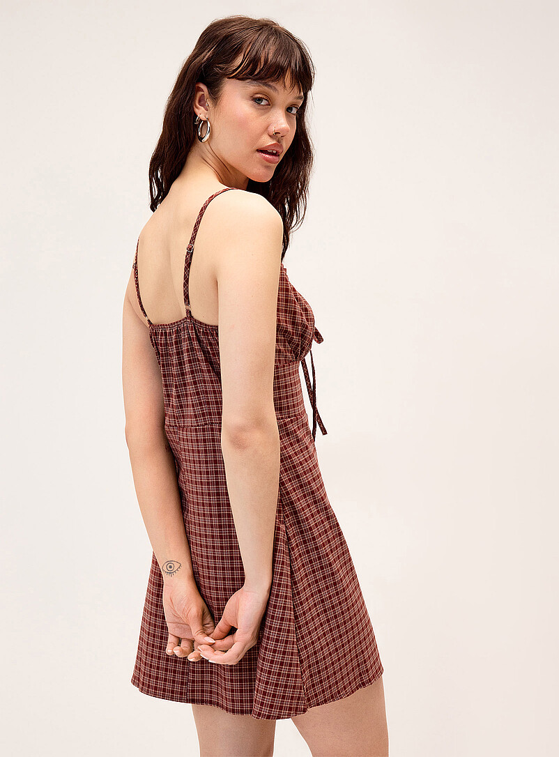 Twik Patterned Brown Check corset-effect minidress for women