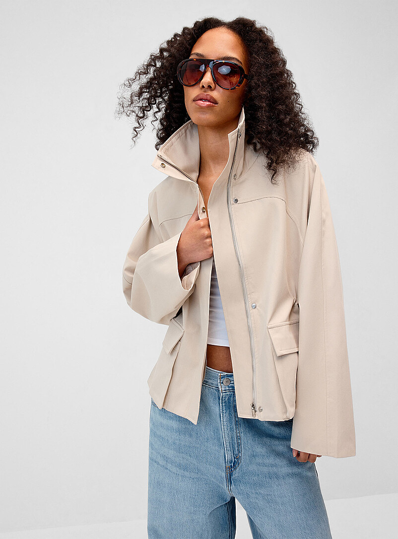 Twik Black Stand collar boxy jacket for women