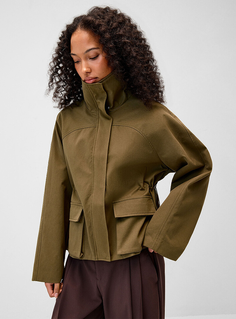 Twik Black Stand collar boxy jacket for women