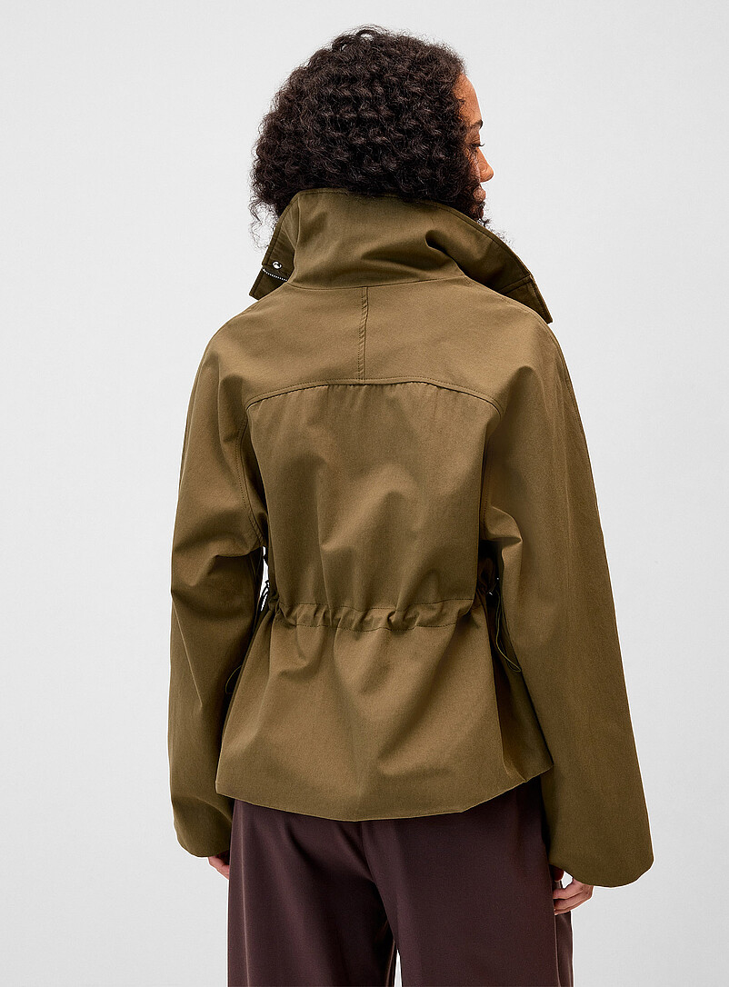 Twik Black Stand collar boxy jacket for women