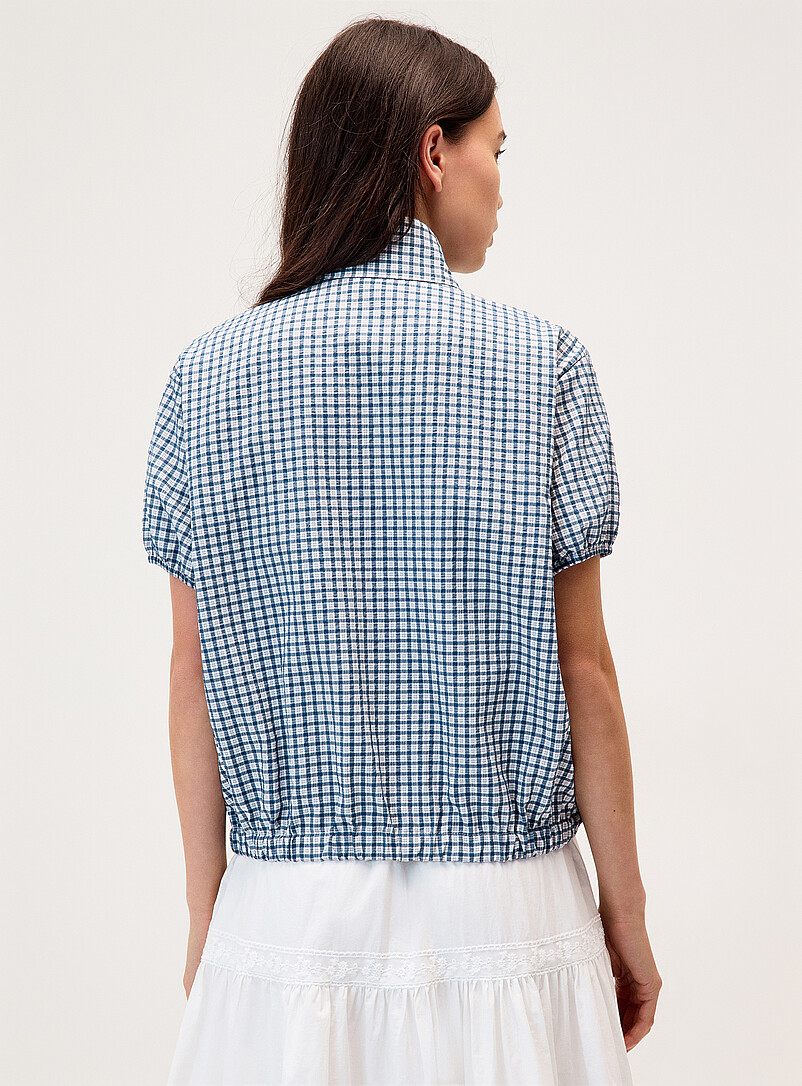 Twik: La chemise zipp&eacute;e carreaux et dentelle Bleu &agrave; motifs pour femme