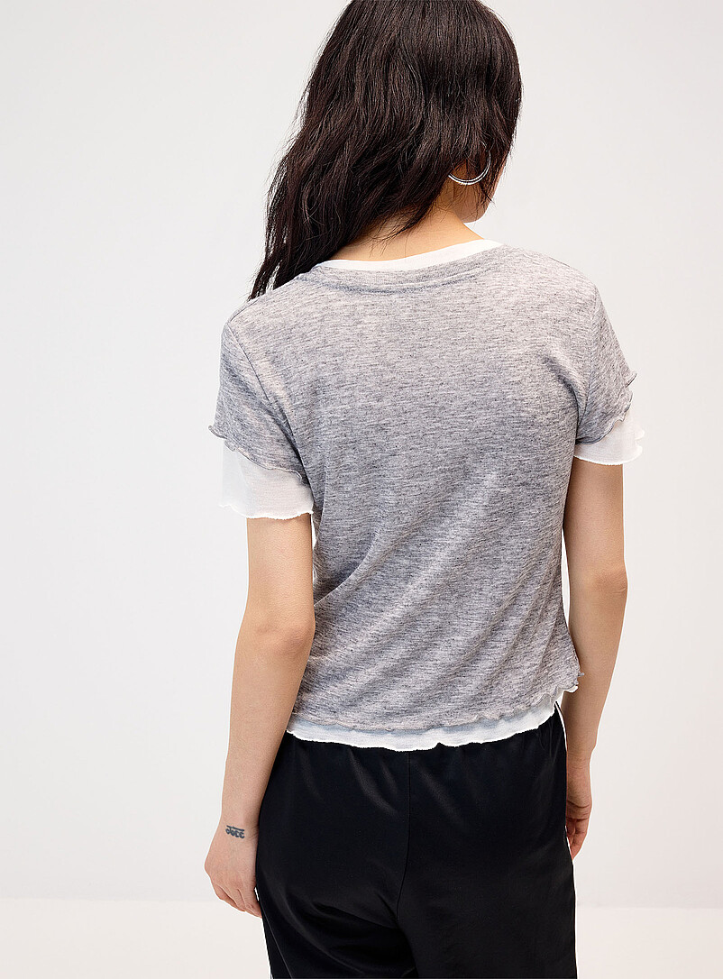 Twik: Le t-shirt effet superposition frisons Bleu marine - Bleu nuit pour femme