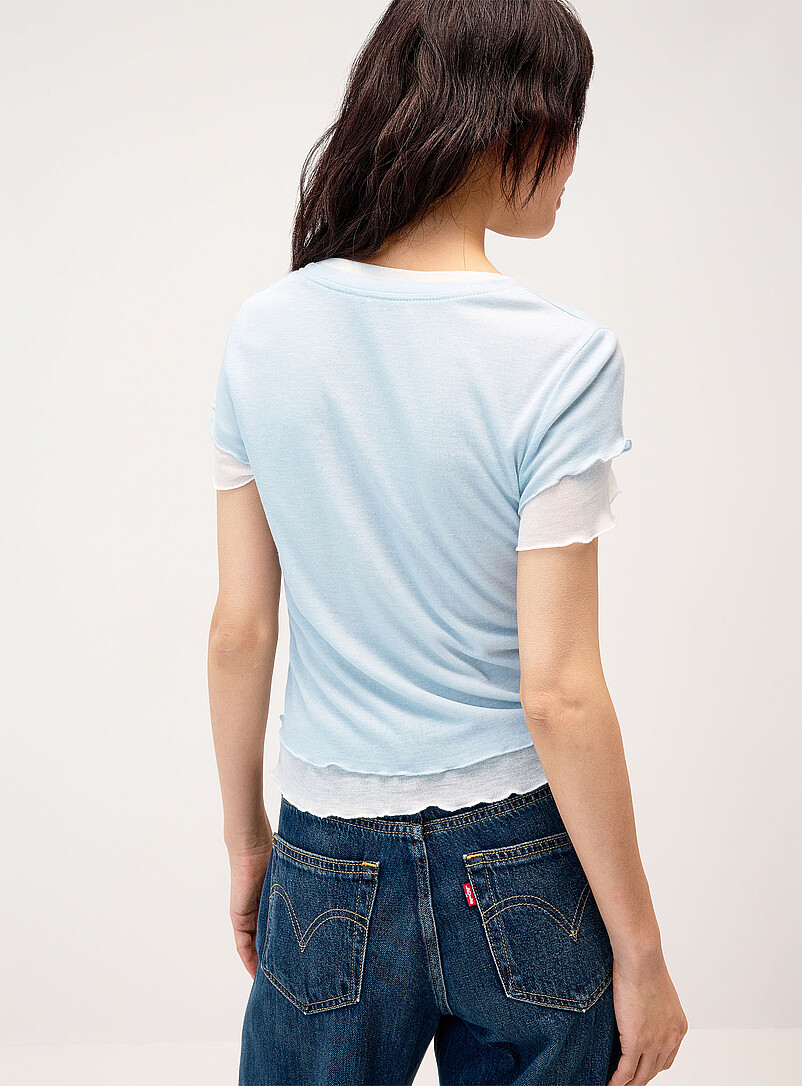 Twik: Le t-shirt effet superposition frisons Bleu marine - Bleu nuit pour femme
