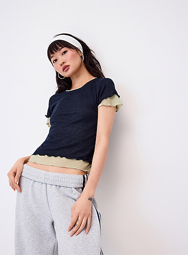 Layered lettuce-trim fooler T-shirt