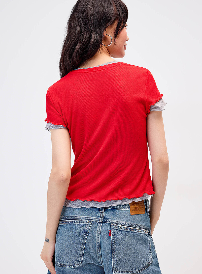 Twik: Le t-shirt effet superposition frisons Bleu marine - Bleu nuit pour femme