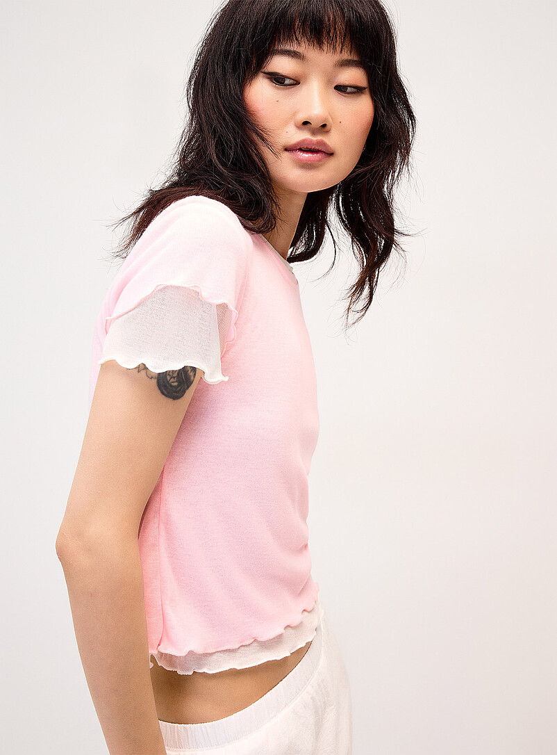 Twik: Le t-shirt effet superposition frisons Bleu marine - Bleu nuit pour femme