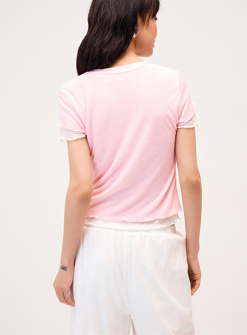 Twik: Le t-shirt effet superposition frisons Bleu marine - Bleu nuit pour femme