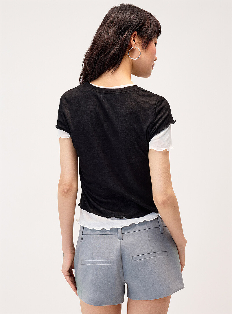 Twik: Le t-shirt effet superposition frisons Bleu marine - Bleu nuit pour femme