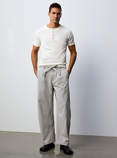 Le 31: Le pantalon taille ceintur&eacute;e &agrave; plis Coupe ample Gris p&acirc;le pour homme