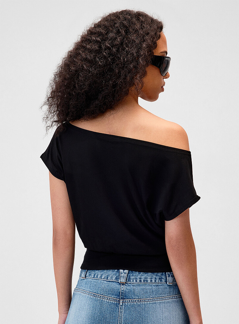 Twik Pink Cinched waist boat-neck T-shirt for women