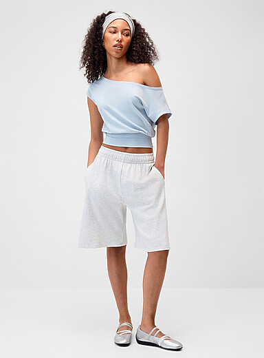 Twik Slate Blue Cinched waist boat-neck T-shirt for women
