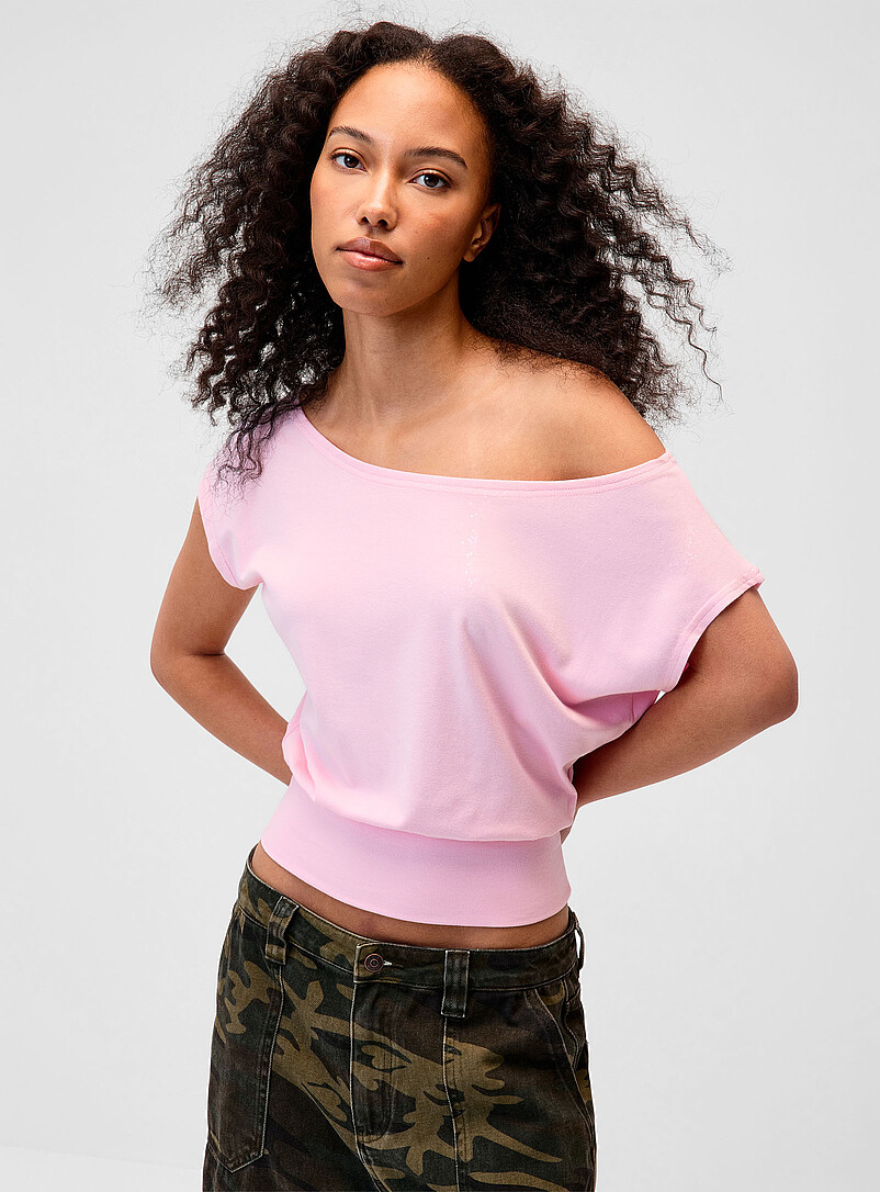 Twik Pink Cinched waist boat-neck T-shirt for women
