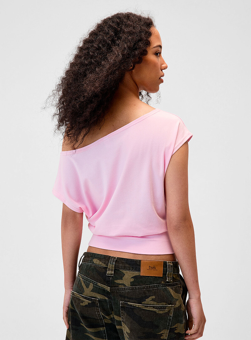 Twik Pink Cinched waist boat-neck T-shirt for women