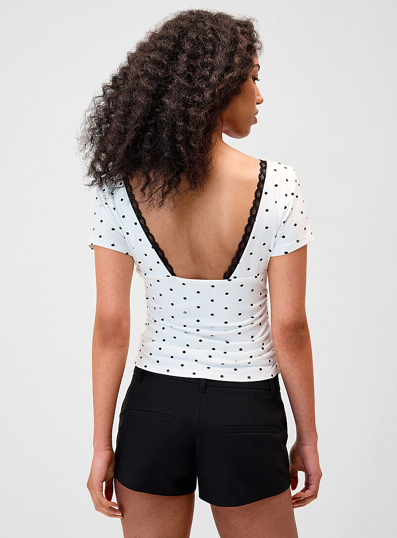 Twik Black Lace trim V-neck T-shirt for women