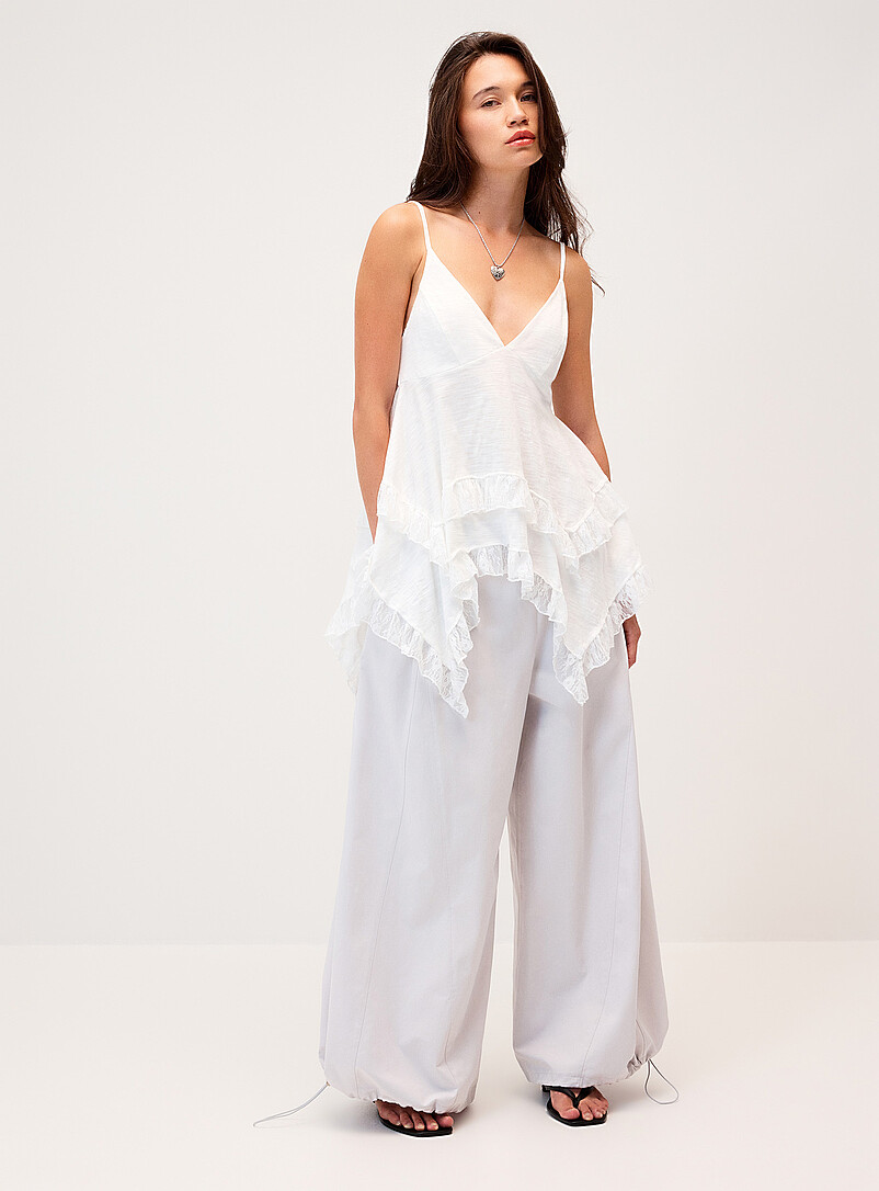 Twik Off White Lace ruffles tiered babydoll cami for women