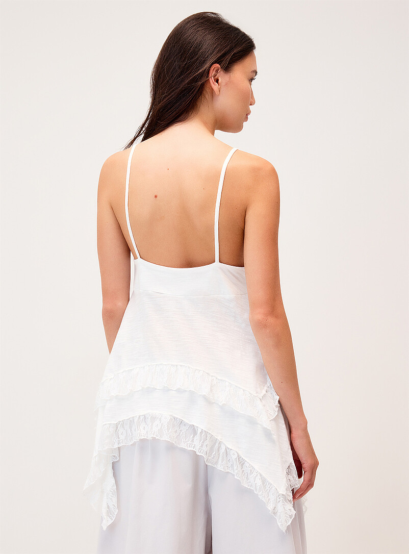 Twik Off White Lace ruffles tiered babydoll cami for women