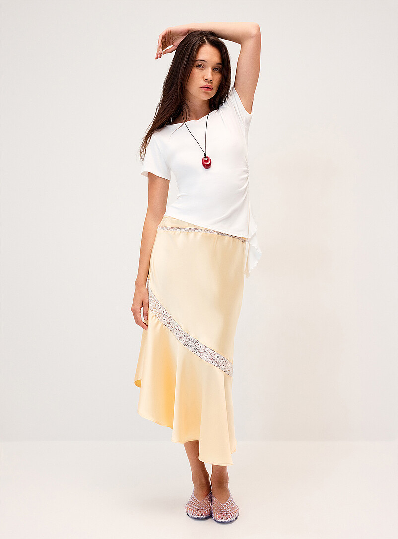 Twik Black Wavy ruffle fitted asymmetrical T-shirt for women
