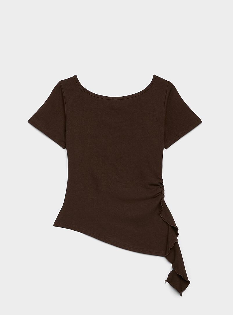 Twik Black Wavy ruffle fitted asymmetrical T-shirt for women