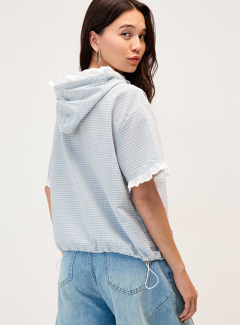 Twik: La chemise &agrave; capuche accents dentelle Bleu marine - Bleu nuit pour femme
