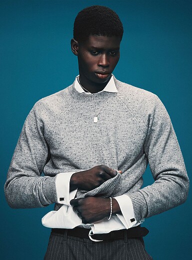 Le 31: Le chandail raglan chin&eacute; strass Gris pour homme
