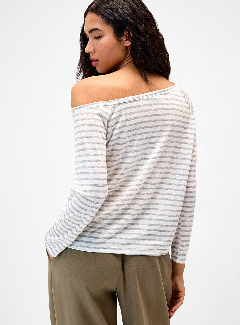 Twik Grey Embellished-neck T-shirt for women