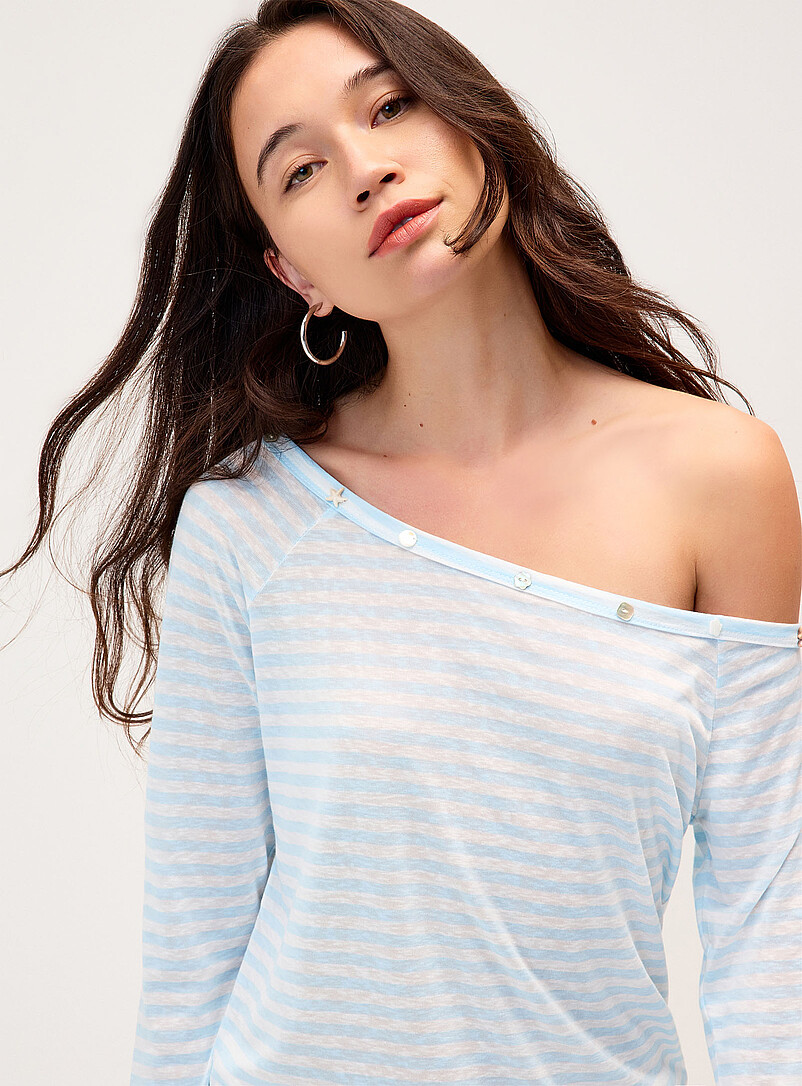 Twik Grey Embellished-neck T-shirt for women