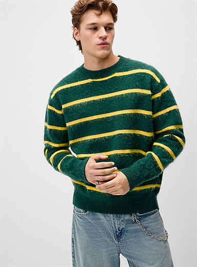 Djab Green Fuzzy two-tone stripe sweater <b>Oversized fit</b> for men
